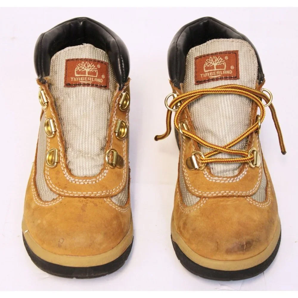 Timberland Baby Shoes sz 12 Tan Leather Hiking Boots Mesh Suede Walking Non-Slip